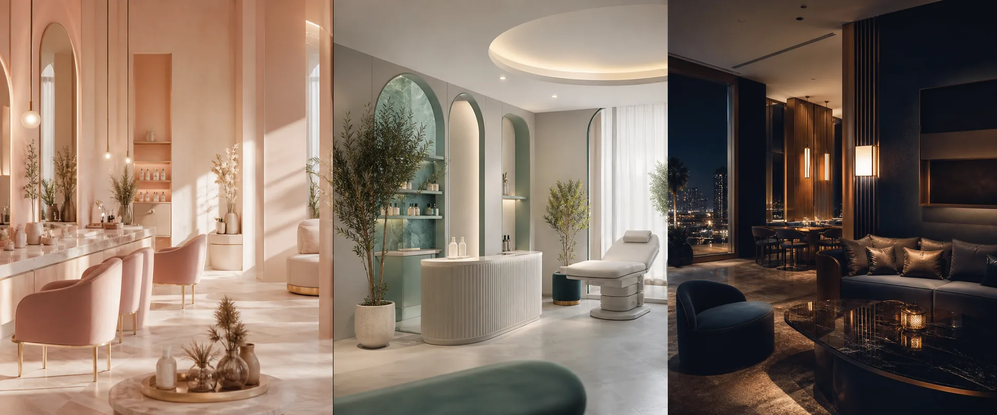 Calm green and cream fictional wellness studio reception